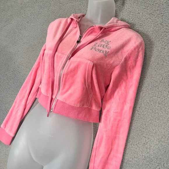 Dolls Kill My Little Pony Velour Cropped Track Jacket Women's M Pink Rhinestone - Picture 14 of 14